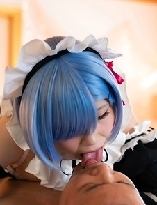 Hot japanese girl Nagi Tsukino in maid costume licks balls and sucks cock