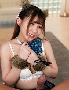 Beautiful japanese girl Nagi Tsukino in school uniform doing titjob