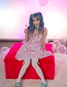 Nude Japanese teen Ria Kurumi show and spread shaved pussy closeup
