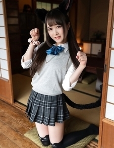 Sexy Japanese girl Ria Kurumi in school uniform shows her shaved pussy under her skirt
