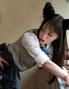 Japanese girl Ria Kurumi in school skirt and cat ears let her boyfriend enjoy her pussy