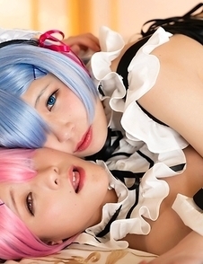 Two sexy Japanese girls Aya Komatsu & Nagi Tsukino suck cock together and swap cum mouth to mouth