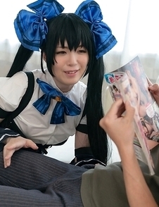 Sexy Japanese girl Mari Hirose in school uniform shows her shaved pussy and gets fucked