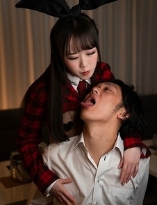 Japanese girl Ria Kurumi has fun with a double-sided dildo and licks her boyfriend's anus