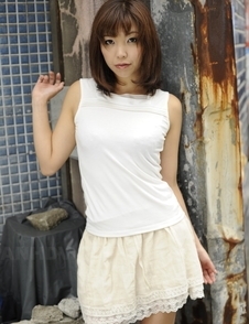 Juri Kitahara in blue sweater and lace skirt