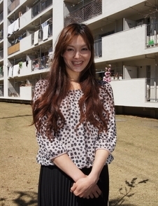 Hitomi Kano with long beautiful hair is happy