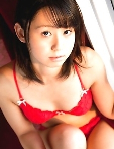 Rina Koike Asian is so erotic and innocent posing in red lingerie