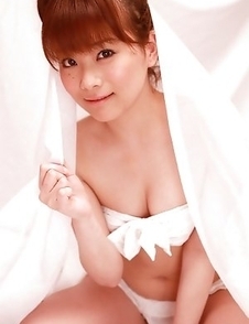 Satomi Shigemori in white lingerie plays with bride veil