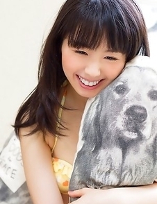 Rina Koike in colorful lingerie loves her dog pillows