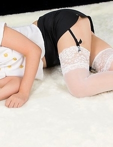 Kaede Oshiro spreads her stocking-clad legs to get finger-blasted furiously