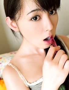 Rina Akiyama with sexy lips rubs her cunt of bar outdoor