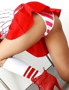 Rio Sakura cheerleader in red and white is so damn sexy