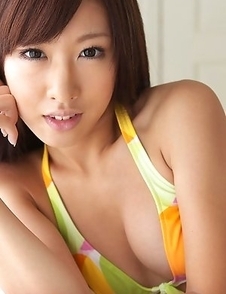 Ayaka Enomoto in yellow bath suit and sandals is appetizing