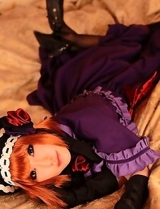 Saku looks just like a doll in her mauve old times dress