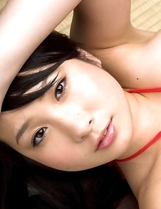 Rui Kiriyama shows very hot bum and very big tits in red