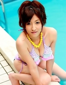 Hot Japanese brunette by the pool