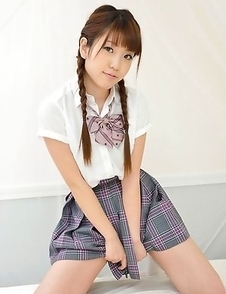 Mizuho Shiraishi with pigtails and uniform sits with ass up