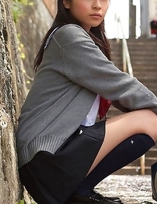 Young japanese Yuuri Shiina in school uniform is so cute while walking