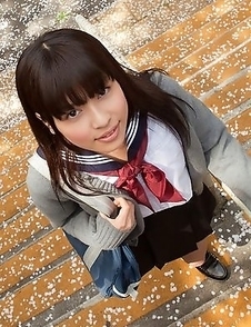 Young japanese Yuuri Shiina in school uniform is so cute while walking