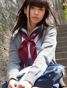 Young japanese Yuuri Shiina in school uniform is so cute while walking