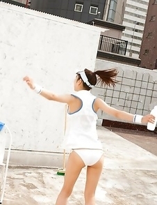 Kana Yuuki takes tennis skirt off while playing with ball