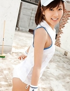 Kana Yuuki takes tennis skirt off while playing with ball